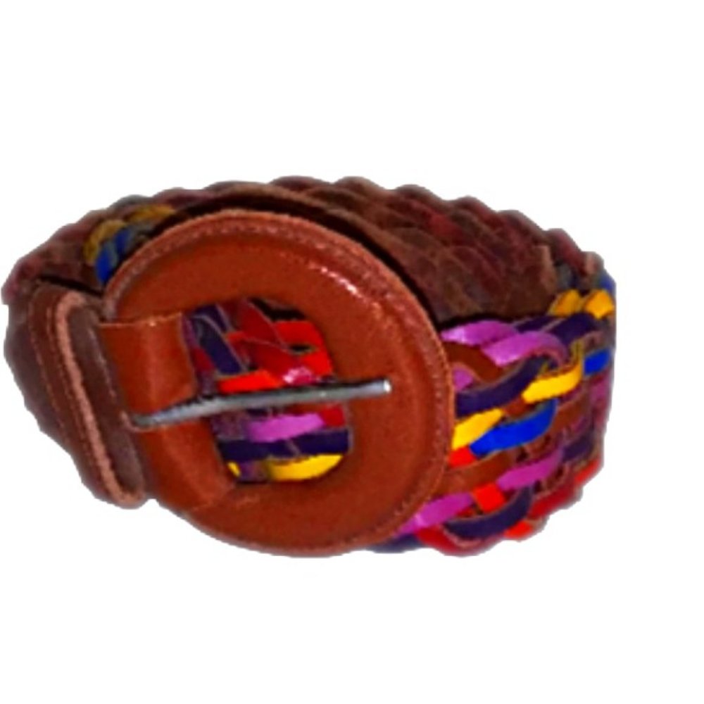 VINTAGE Multicolor Genuine Leather Braided Large Leather Buckle Belt Size M/L